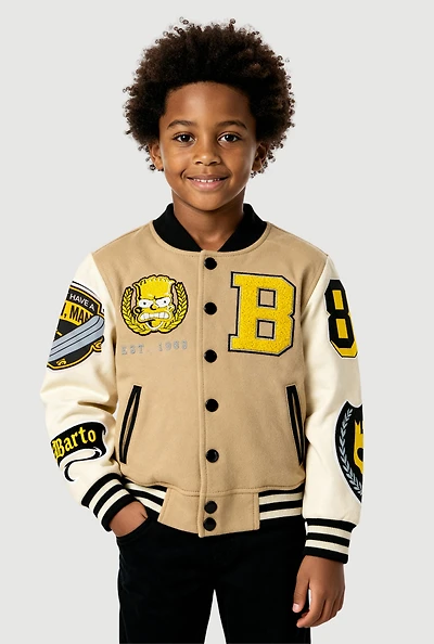 Little Boys Bart Simpson Graphic Varsity Jacket