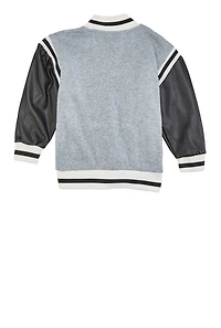 Little Boys Royalty Chenille Patch Graphic Varsity Jacket, Grey, Size 4