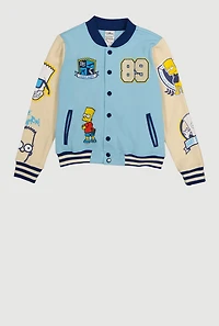 Boys Bart Simpson 89 Patch Graphic Varsity Jacket, Blue, Size 8