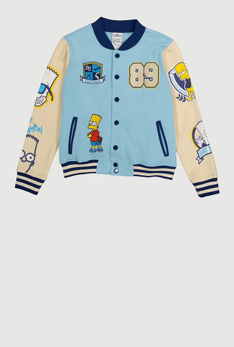 Boys Bart Simpson 89 Patch Graphic Varsity Jacket
