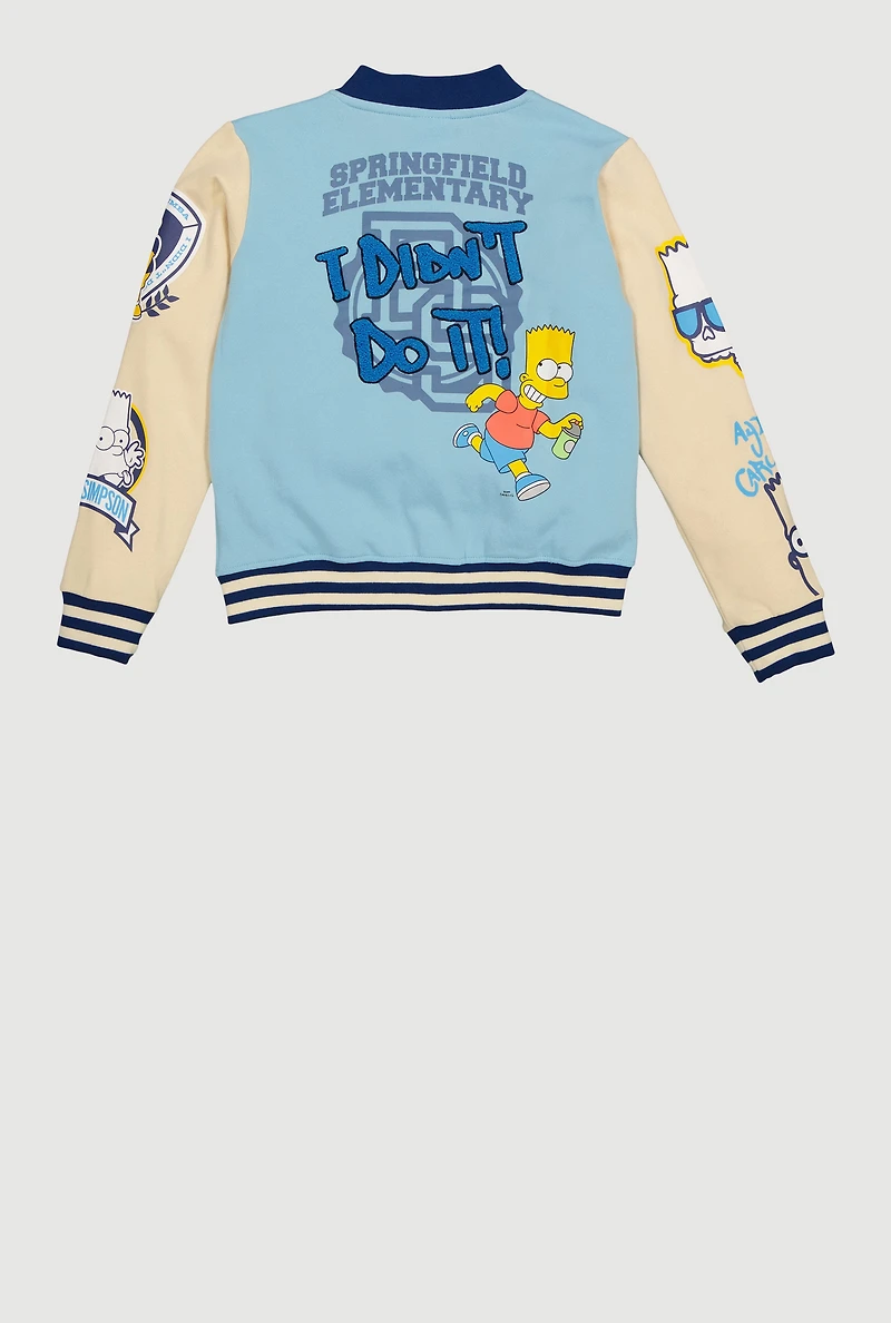 Boys Bart Simpson 89 Patch Graphic Varsity Jacket