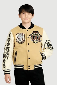Boys Color Blocked Tasmanian Devil Varsity Bomber Jacket