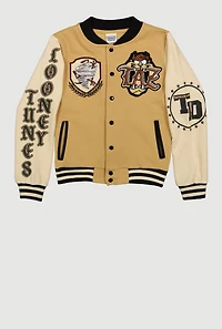 Boys Color Blocked Tasmanian Devil Varsity Bomber Jacket