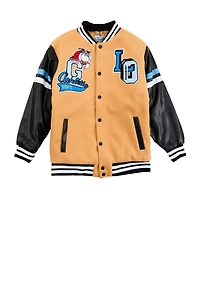 Boys Graphic Chenille Patch Varsity Jacket, Yellow, Size 14-16