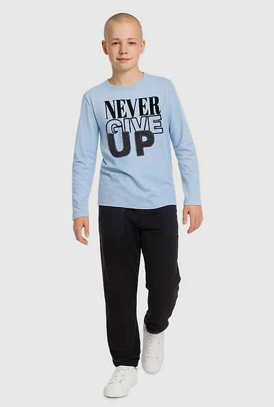 Boys Never Give Up Graphic Tee and Joggers, Blue, Size 18