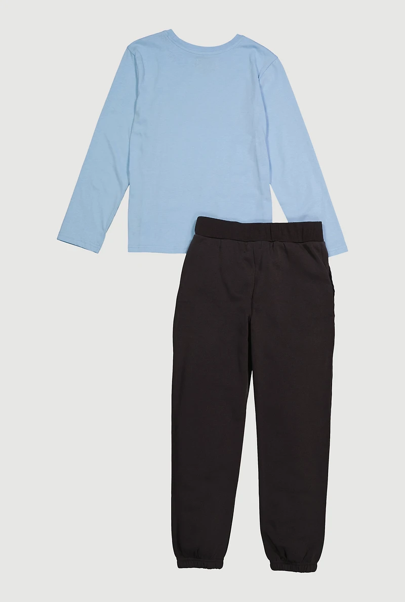 Boys Never Give Up Graphic Tee and Joggers, Blue,