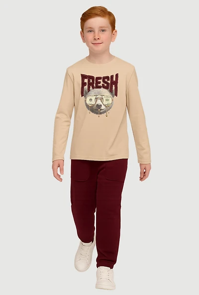 Boys Chenille Fresh Bear Graphic and Fleece Sweatpants, Multi, Size 10-12