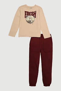 Boys Chenille Fresh Bear Graphic and Fleece Sweatpants, Multi, Size 14-16