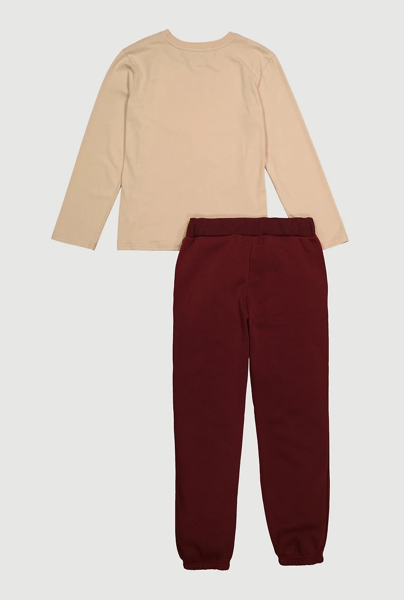 Boys Chenille Fresh Bear Graphic and Fleece Sweatpants, Multi,