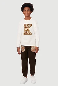 Boys Jacquard King Floral Graphic Top and Joggers, White, Size 8