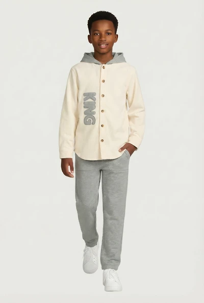 Boys King Graphic Corduroy Shirt and Sweatpants Set