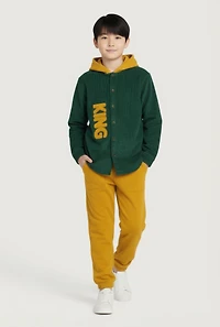 Boys King Graphic Corduroy Shirt and Sweatpants Set