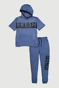Boys FRESH Graphic Hooded Sweatshirt and Joggers, Blue, Size 8-10