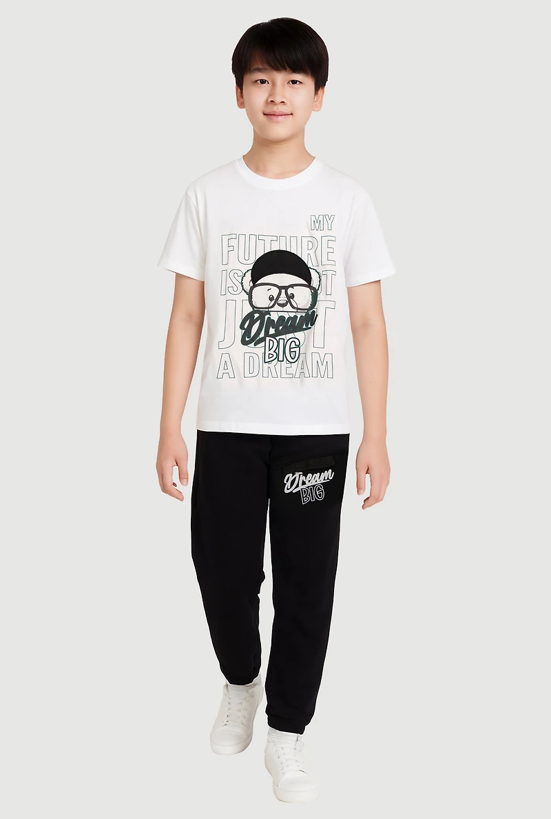 Boys Dream Big Bear Graphic Tee and Fleece Lined Sweatpants, Multi, Size 16-18