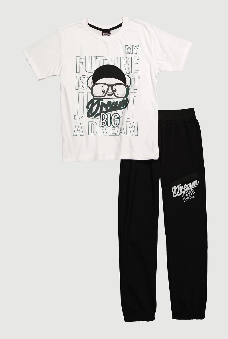 Boys Dream Big Bear Graphic Tee and Fleece Lined Sweatpants, Multi,