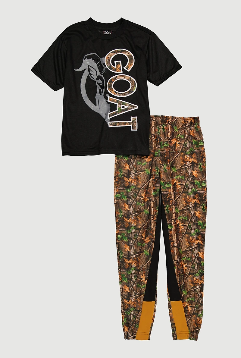 Boys GOAT Graphic T-Shirt and Joggers, Black, Size 16-18