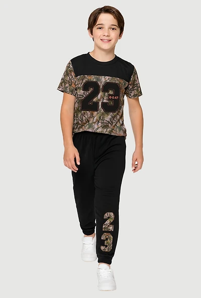 Boys Camo 23 Goat Graphic Tee and Sweatpants Set, Multi, Size 8-10