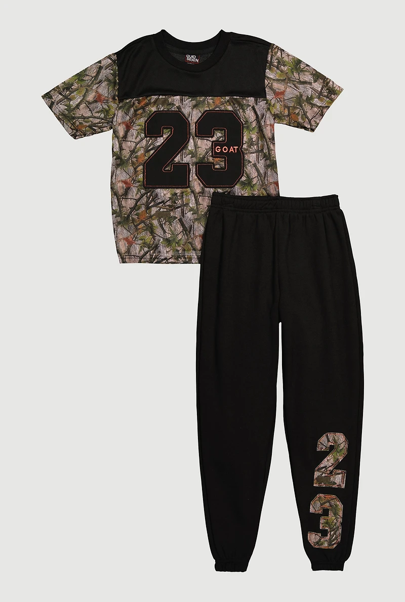 Boys Camo 23 Goat Graphic Tee and Sweatpants Set, Multi, Size 12-14