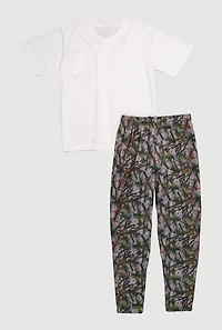 Boys Color Block Hunter Camo Graphic Tee and Sweatpants, Multi,