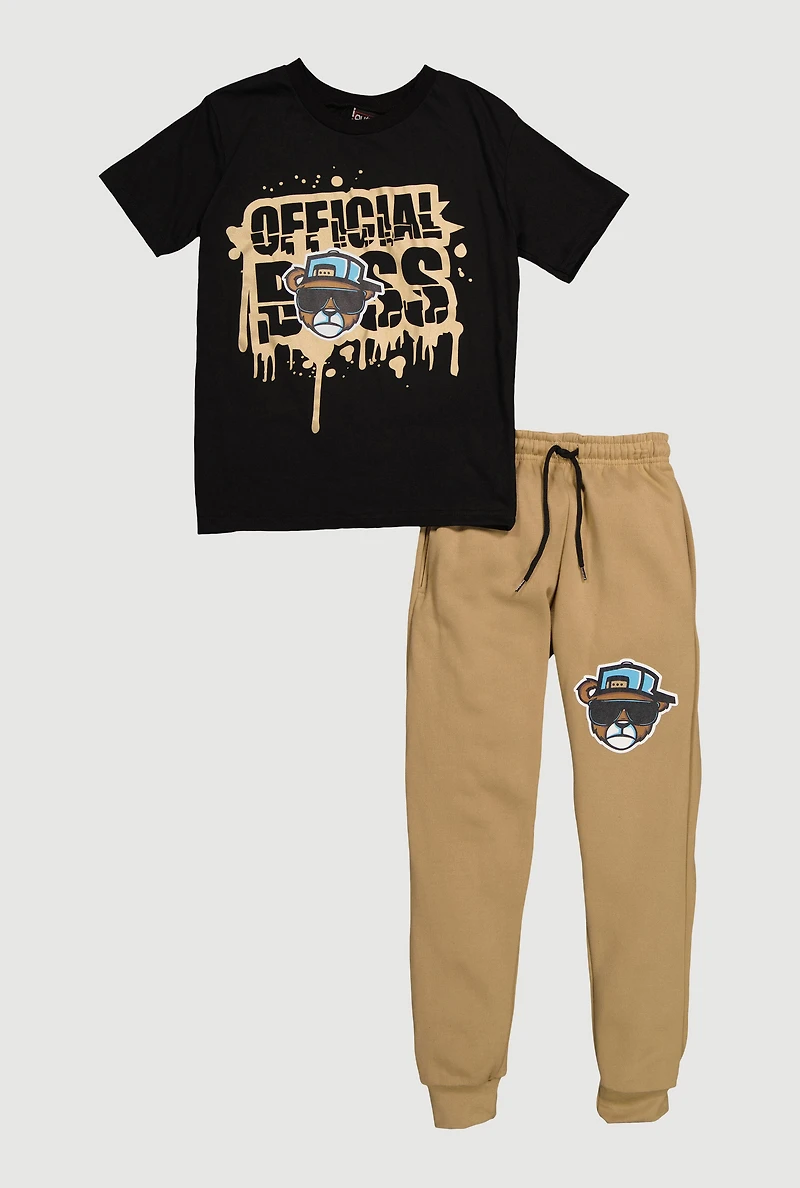 Boys Official Boss Bear Graphic Tee and Joggers, Multi, Size 12-14