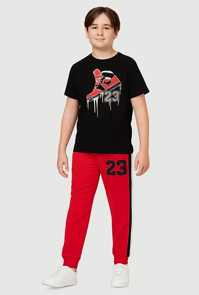 Boys 23 Goat Graphic Tee and Side Stripe Sweatpants, Multi, Size 8-10