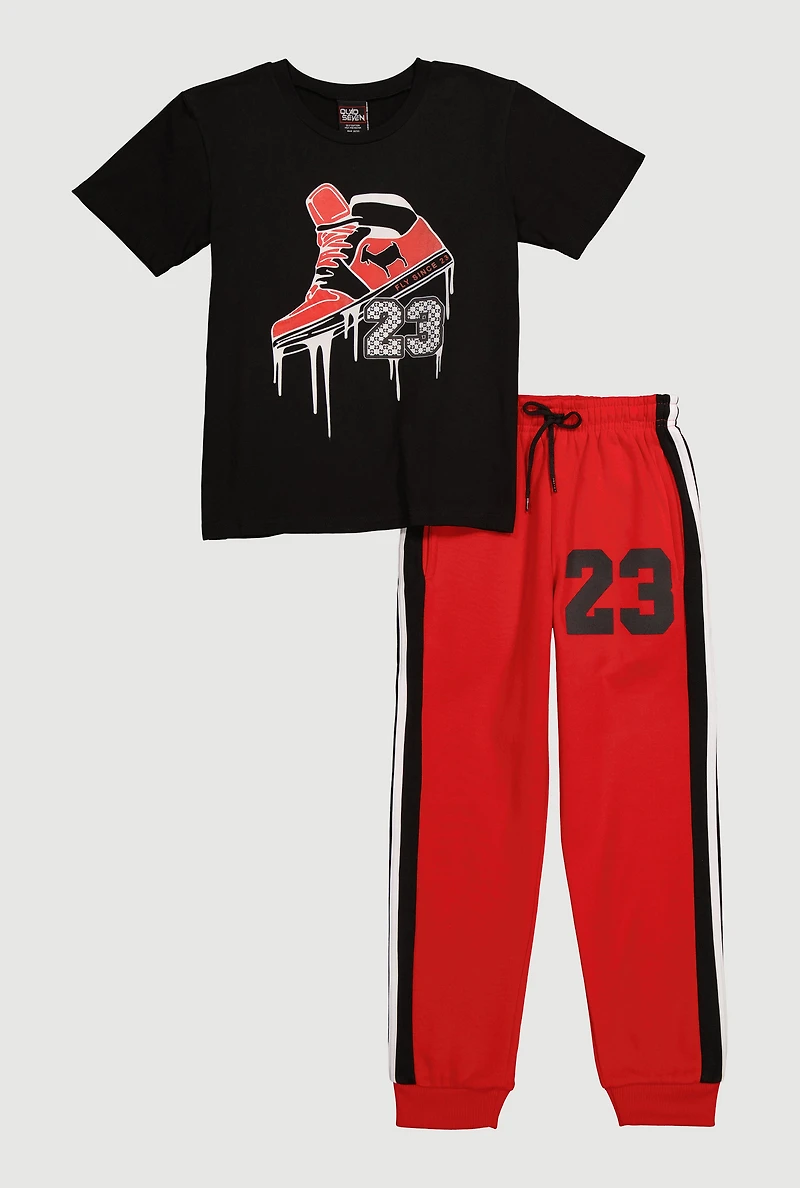 Boys 23 Goat Graphic Tee and Side Stripe Sweatpants, Multi, Size 8-10