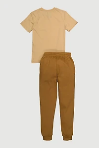 Boys Hustle Hard Graphic Tee and Drawstring Waist Joggers, Khaki, Size 8-10