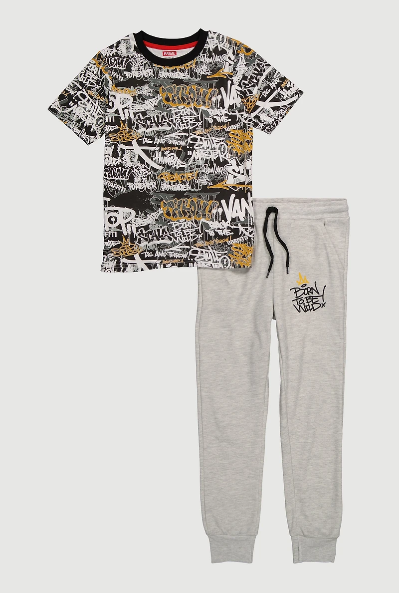 Boys Graffiti Graphic Tee and Born to Be Wild Joggers