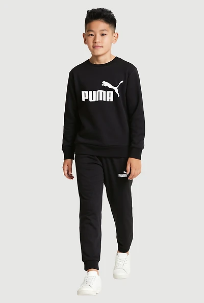 Boys Puma Logo Graphic Sweatshirt and Joggers, Black, Size 10-12