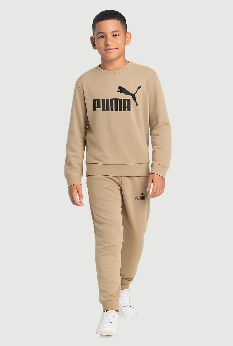 Boys Long Sleeve Puma Graphic Sweatshirt and Joggers, Beige,