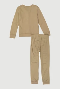 Boys Long Sleeve Puma Graphic Sweatshirt and Joggers, Beige,