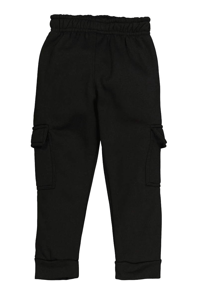 Little Boys Fleece Cargo Joggers, Black, Size 4