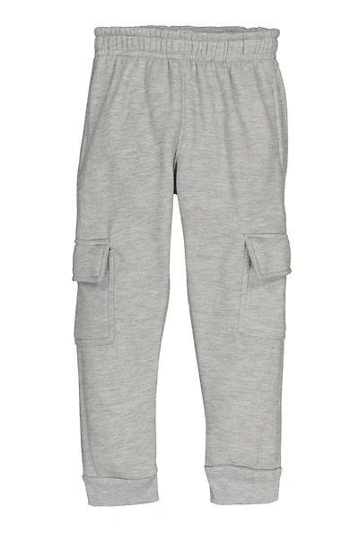 Little Boys Fleece Lined Cargo Joggers, Grey, Size 5-6
