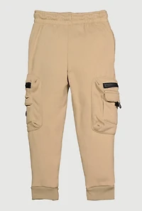 Little Boys Drawstring Waist Zip Cargo Joggers, Khaki,