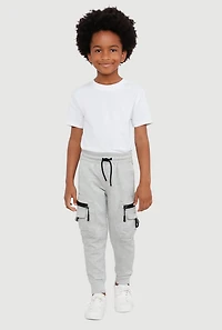 Little Boys Marled Fleece Lined Zip Cargo Pocket Joggers, Grey, Size 5-6