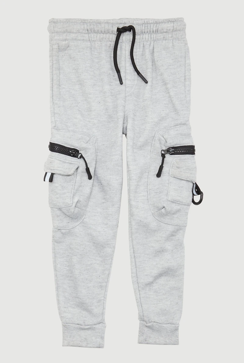Little Boys Marled Fleece Lined Zip Cargo Pocket Joggers, Grey, Size 4