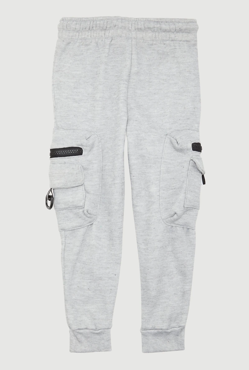 Little Boys Marled Fleece Lined Zip Cargo Pocket Joggers, Grey, Size 5-6