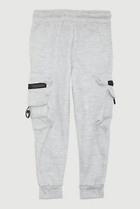 Little Boys Marled Fleece Lined Zip Cargo Pocket Joggers, Grey, Size 5-6