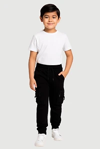 Little Boys Fleece Lined Zipped Cargo Pocket Joggers, Black,