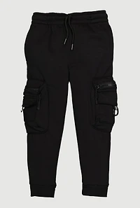 Little Boys Fleece Lined Zipped Cargo Pocket Joggers, Black,