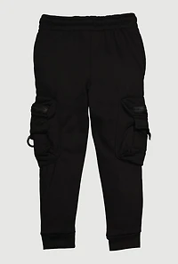 Little Boys Fleece Lined Zipped Cargo Pocket Joggers, Black,
