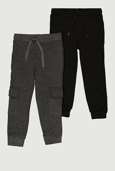 Little Boys Fleece Cargo Pocket Joggers 2 Pack