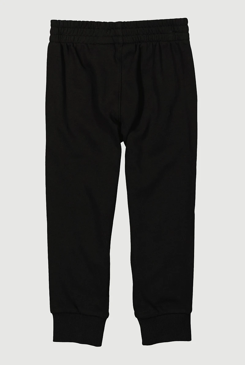 Little Boys Graphic Print Elastic Waist Joggers, Black,