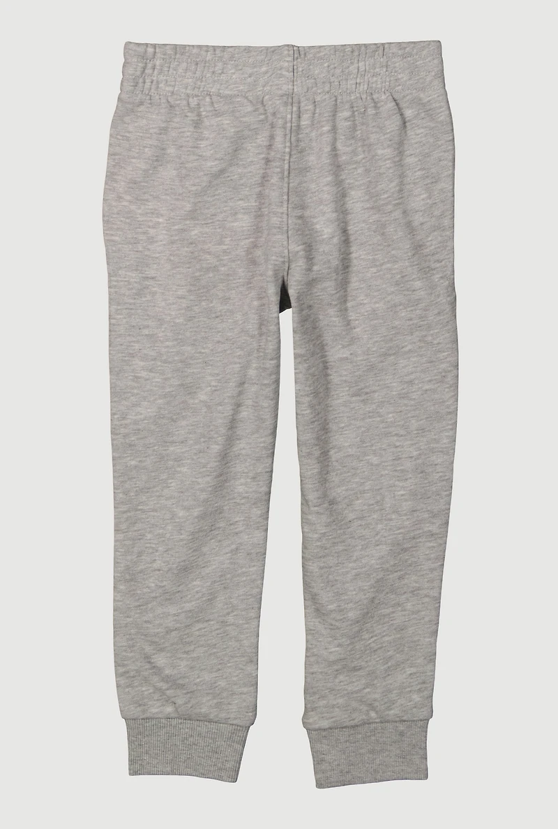Little Boys Graphic Logo French Terry Marled Joggers, Grey, Size 4