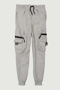 Boys Marled Drawstring Waist Zip Cargo Pocket Joggers, Grey,