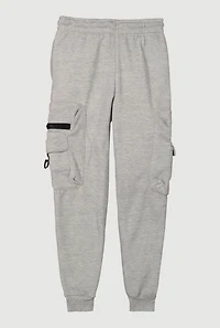 Boys Marled Drawstring Waist Zip Cargo Pocket Joggers, Grey,