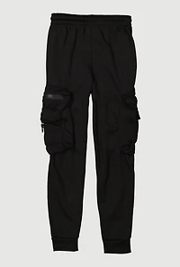 Boys Drawstring Waist Zip Cargo Pocket Joggers, Black, Size 12-14