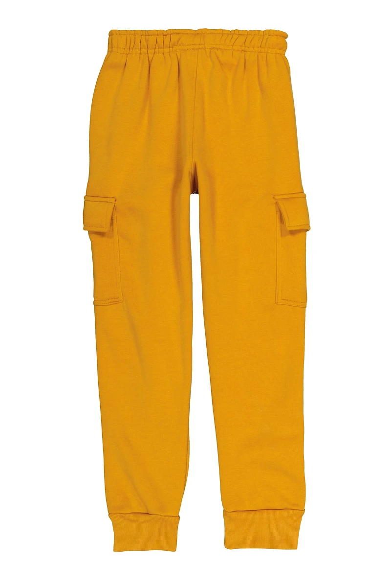 Boys Solid Fleece Cargo Joggers, Yellow, Size 16-18