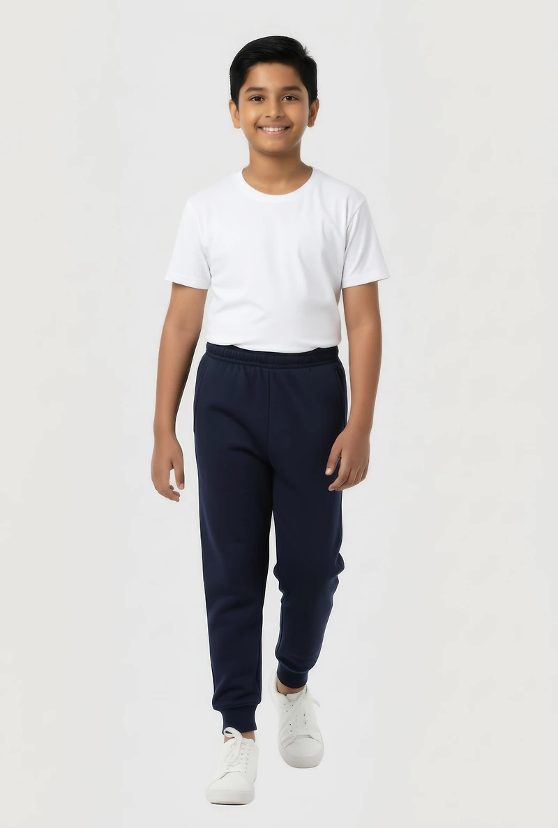 Boys Solid Elastic Waist Pull On Joggers, Blue, Size 12-14