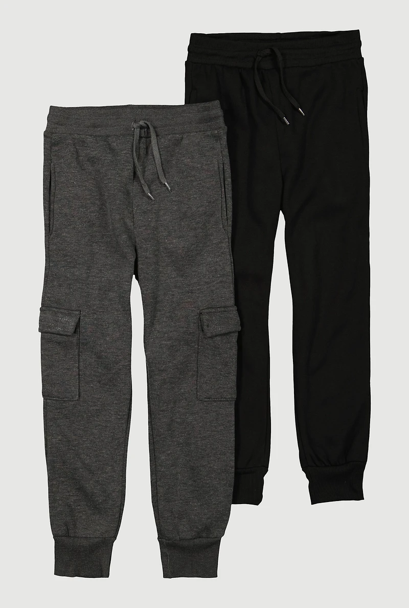 Boys Mid Rise Fleece Lined Joggers 2 Pack, Multi,